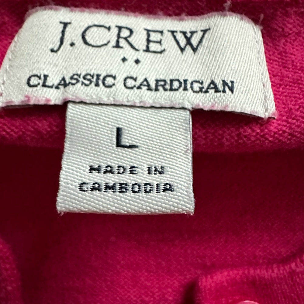 J.Crew Bright Pink Classic 100% Cotton Button-Up Cardigan, Size L - Picture 3 of 7